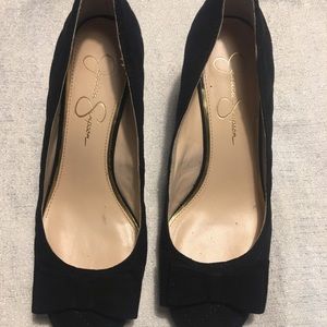 Jessica Simpson wedges. Black suede like material.  Excellent condition